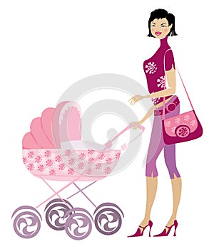 Young lady and pram