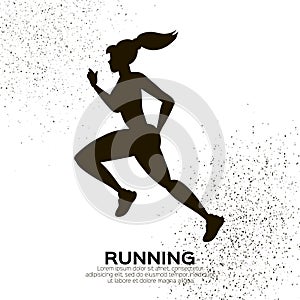 Young lady running. Happy fitness woman. Woman runner in black silhouette on white background. Gogging. Dynamic movement