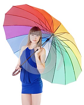 Young lady standing with color umbrella