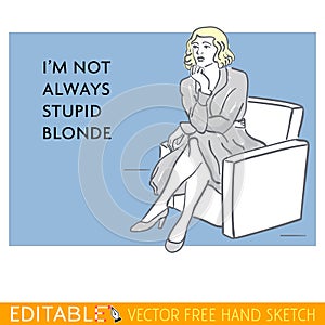 Young lady. Stupid woman. Editable vector meme card