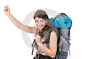 Young lady with tourist rucksack