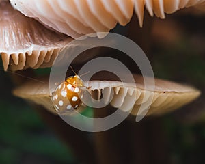 Young Ladybug sitting on a mushroom
