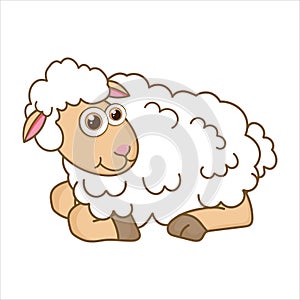 Young Lamb. Cartoon character Lamb isolated on white background. Template of cute farm animal. Education card for kids