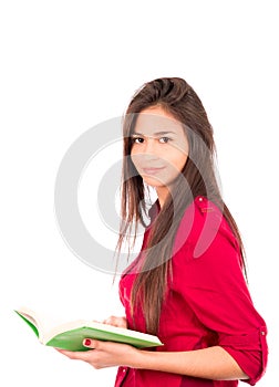 Young Latin Girl Holding Open Book