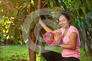 Young latino girl in cacao harvest