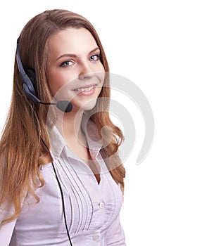 Young laughing cheerful woman with headphones