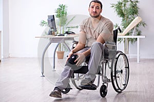 Young leg injured man in wheel-chair