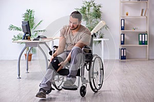 Young leg injured man in wheel-chair