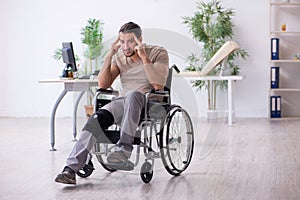 Young leg injured man in wheel-chair