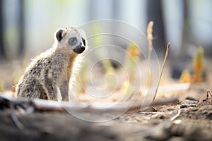 young lemur in sunspot on forest floor