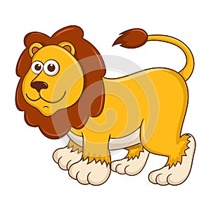 Young Lion. Cute Lionet isolated on white background. Zoo animal cartoon character. Education card for kids learning wild animals