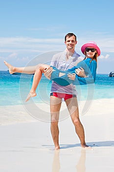 Young love Couple smiling on sea beach
