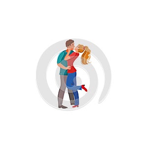 Young lovers couple standing and kissing vector illustration