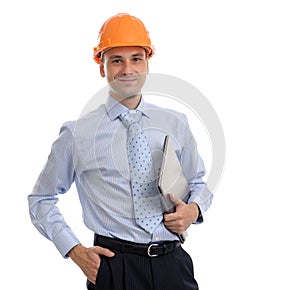 Young male architect wearing helmet
