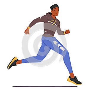 Young Male Athlete Character In Mid-stride, Muscles Tensed, Focus Sharp, Feet Barely Touching The Ground, Vector