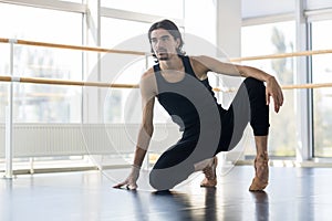 Young Male Ballet Dancer Posing, Man Practicing Stretch