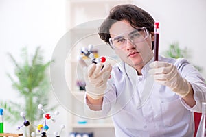 The young male biochemist working in the lab