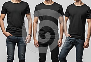 Young male in blank black T-shirt, v4