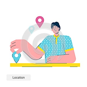 Young male character using a navigational app illustration, location finder