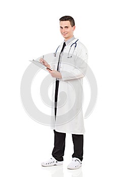 Young male doctor with a clipboard