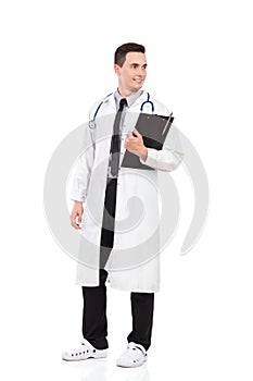 Young male doctor with a clipboard