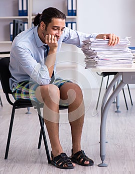 Young male employee in travel preparation concept