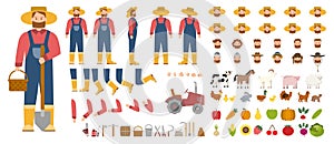 Young male farmer constructor set. Person working on a farm.