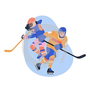 Young male and female ice hockey players