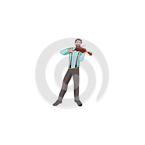 Young male jazz musician playing violin vector illustration