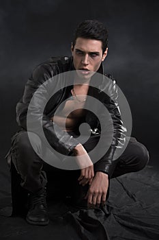 Young Male Vampire in Black Leather Jacket