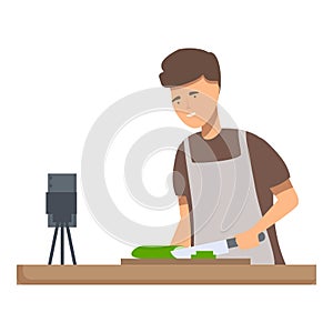 Man recording cooking tutorial at home photo