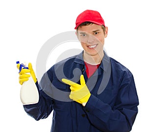 Young male window cleaner