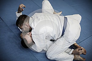 Young males practicing judo together.