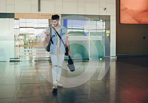 Young man in an airport indoor