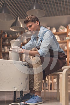 Young man in apron