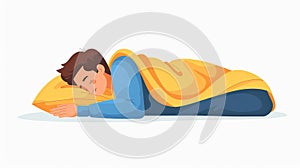Young man asleep, relaxing on pillow. Sweet dream, repose, slumber. Isolated modern illustration against white photo