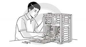 Young Man Assembling a Computer