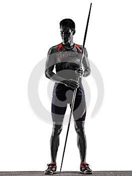 Young man athletics Javelin athlete isolated white background