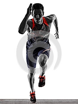 Young man athletics runner running sprinter sprinting isolated white background