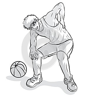 Young man back ache because play sport outline