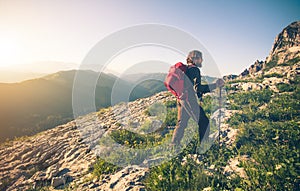 Young Man with backpack mountaineering outdoor