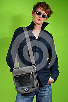 Young man with the bag, traveler