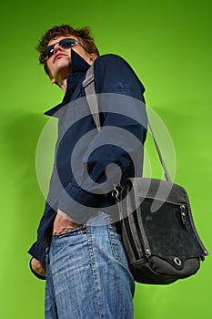 Young man with the bag, traveler