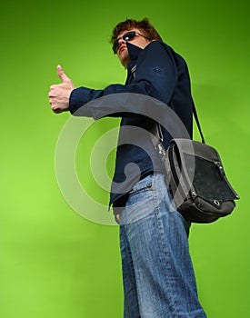 Young man with the bag, traveler