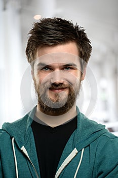 Young Man with Beard Indoors