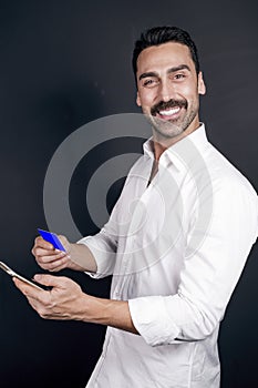 Young man using mobile payment