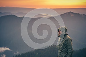 Young Man bearded standing alone outdoor