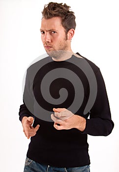 Young man in bellicose attitude