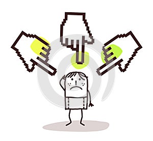 Young man with big pointing cursor hands