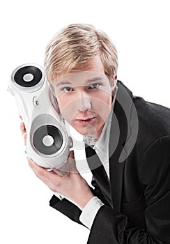 Young man with boombox